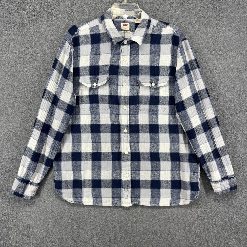 Levi's Shirt Mens Large Blue Plaid Flannel Relaxed Long Sleeve Button Down